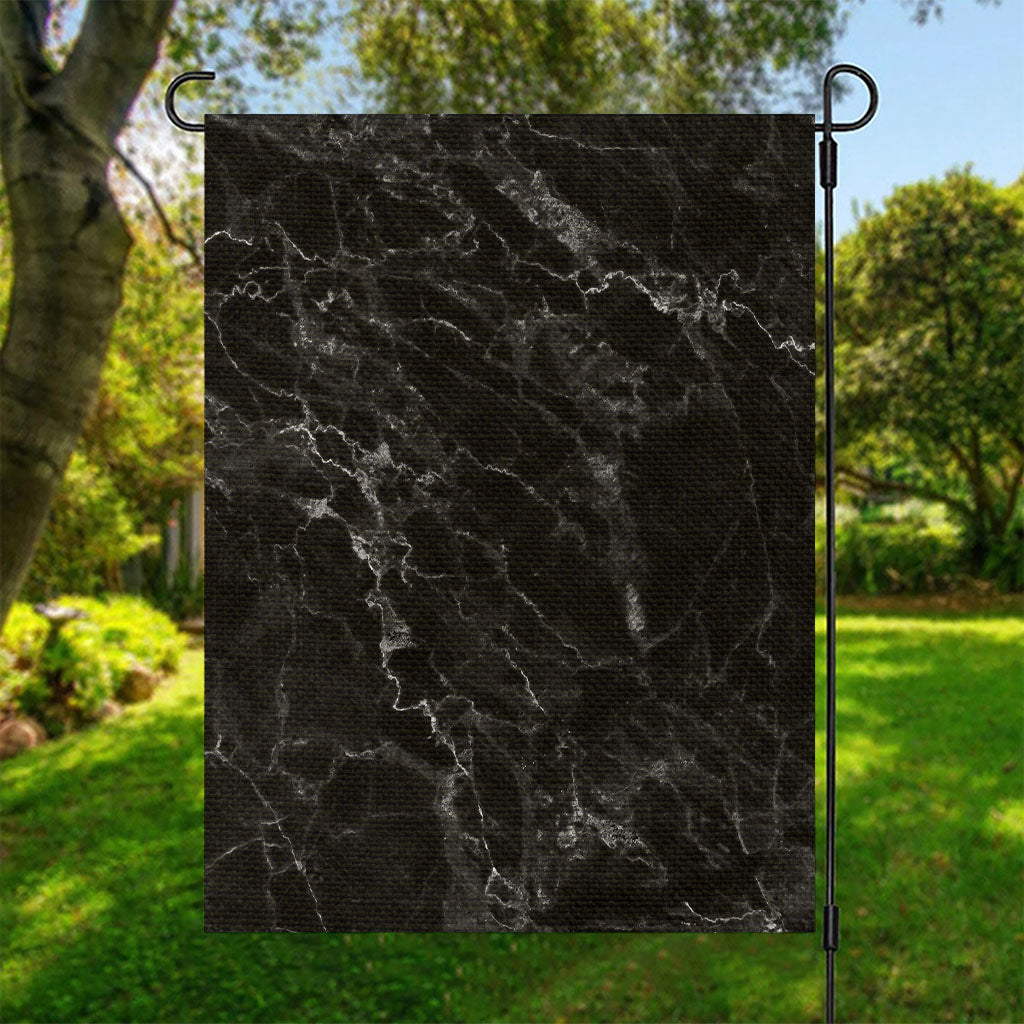 Black White Smoke Marble Print Garden Flag