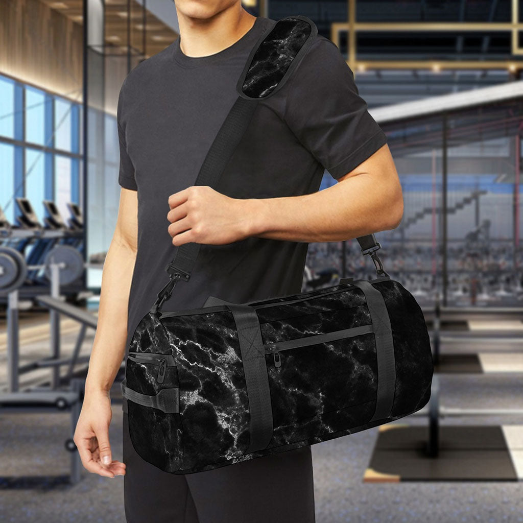 Black White Smoke Marble Print Gym Bag