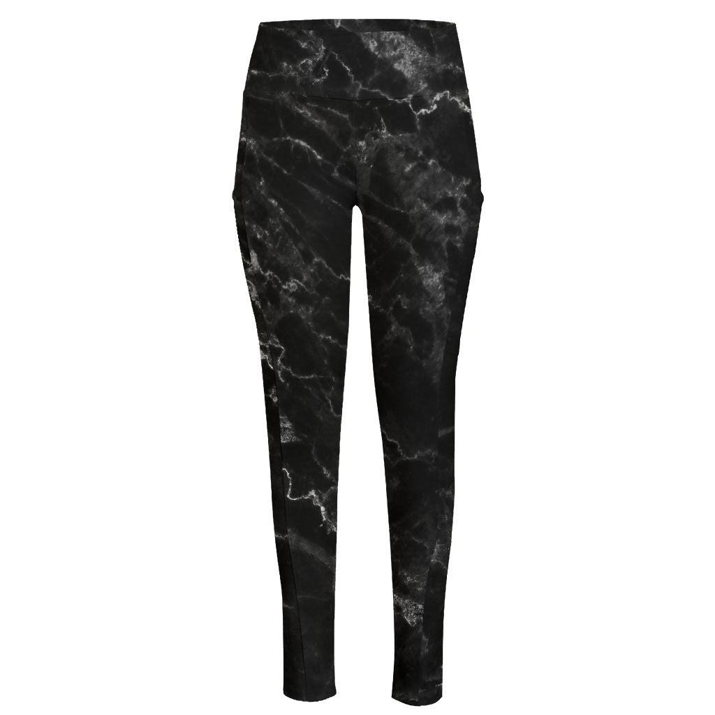 Black White Smoke Marble Print High-Waisted Pocket Leggings