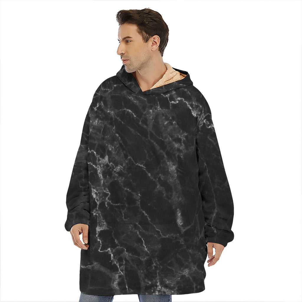 Black White Smoke Marble Print Hoodie Blanket