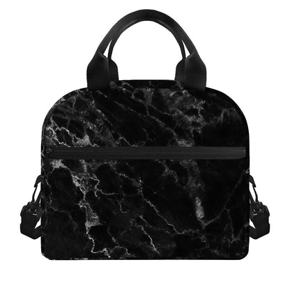 Black White Smoke Marble Print Insulated Lunch Bag