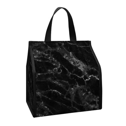 Black White Smoke Marble Print Insulated Lunch Tote