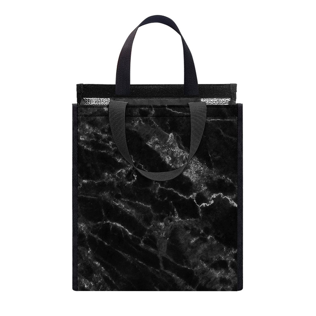Black White Smoke Marble Print Insulated Lunch Tote