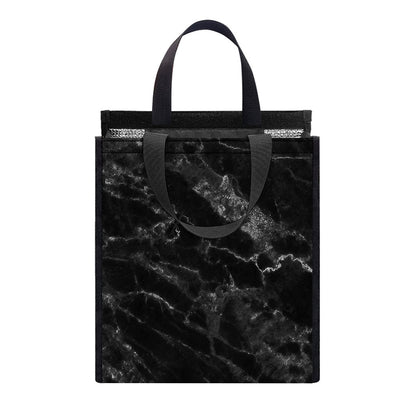Black White Smoke Marble Print Insulated Lunch Tote