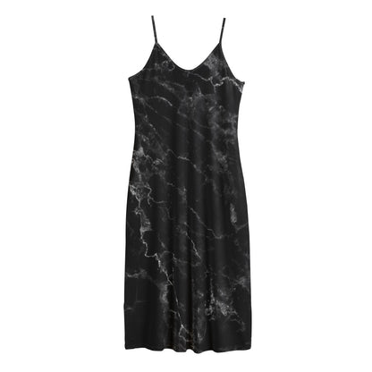 Black White Smoke Marble Print Jersey Midi Cami Dress