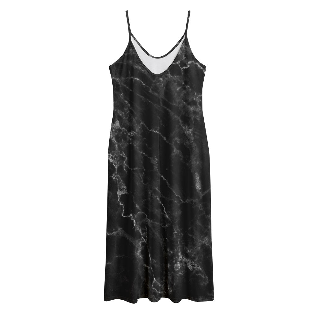 Black White Smoke Marble Print Jersey Midi Cami Dress