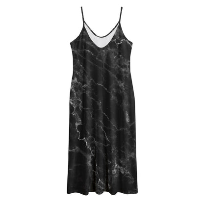 Black White Smoke Marble Print Jersey Midi Cami Dress