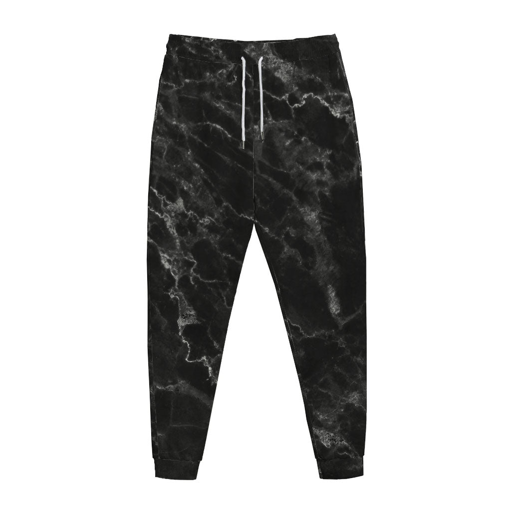 Black White Smoke Marble Print Jogger Pants