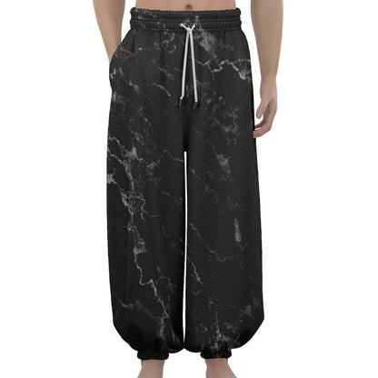 Black White Smoke Marble Print Lantern Pants