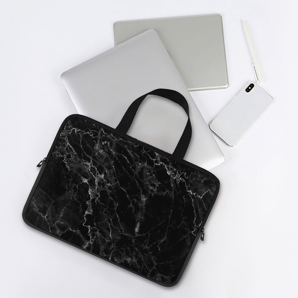 Black White Smoke Marble Print Laptop Sleeve With Handle