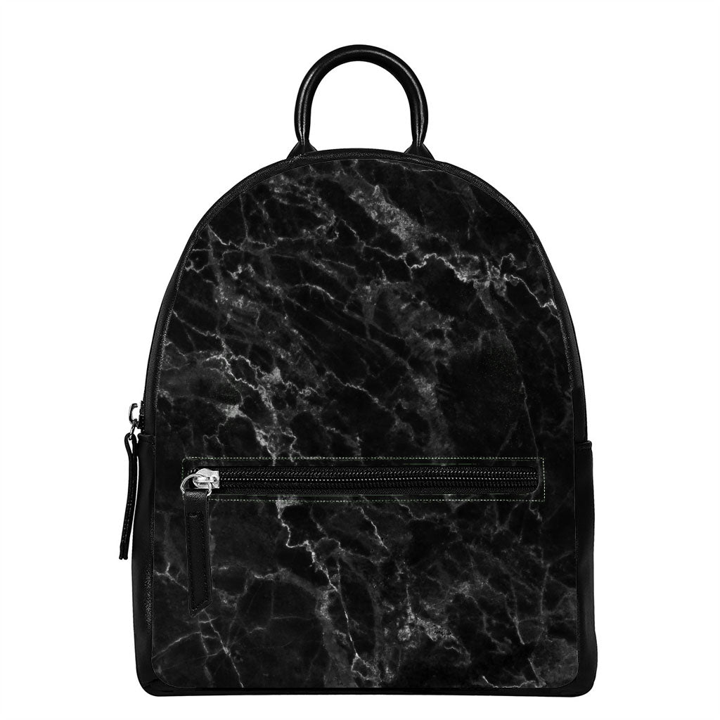 Black White Smoke Marble Print Leather Backpack