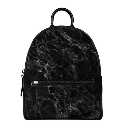 Black White Smoke Marble Print Leather Backpack
