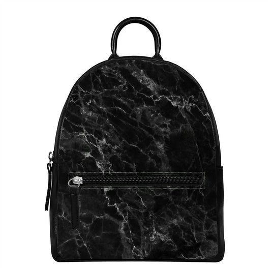 Black White Smoke Marble Print Leather Backpack