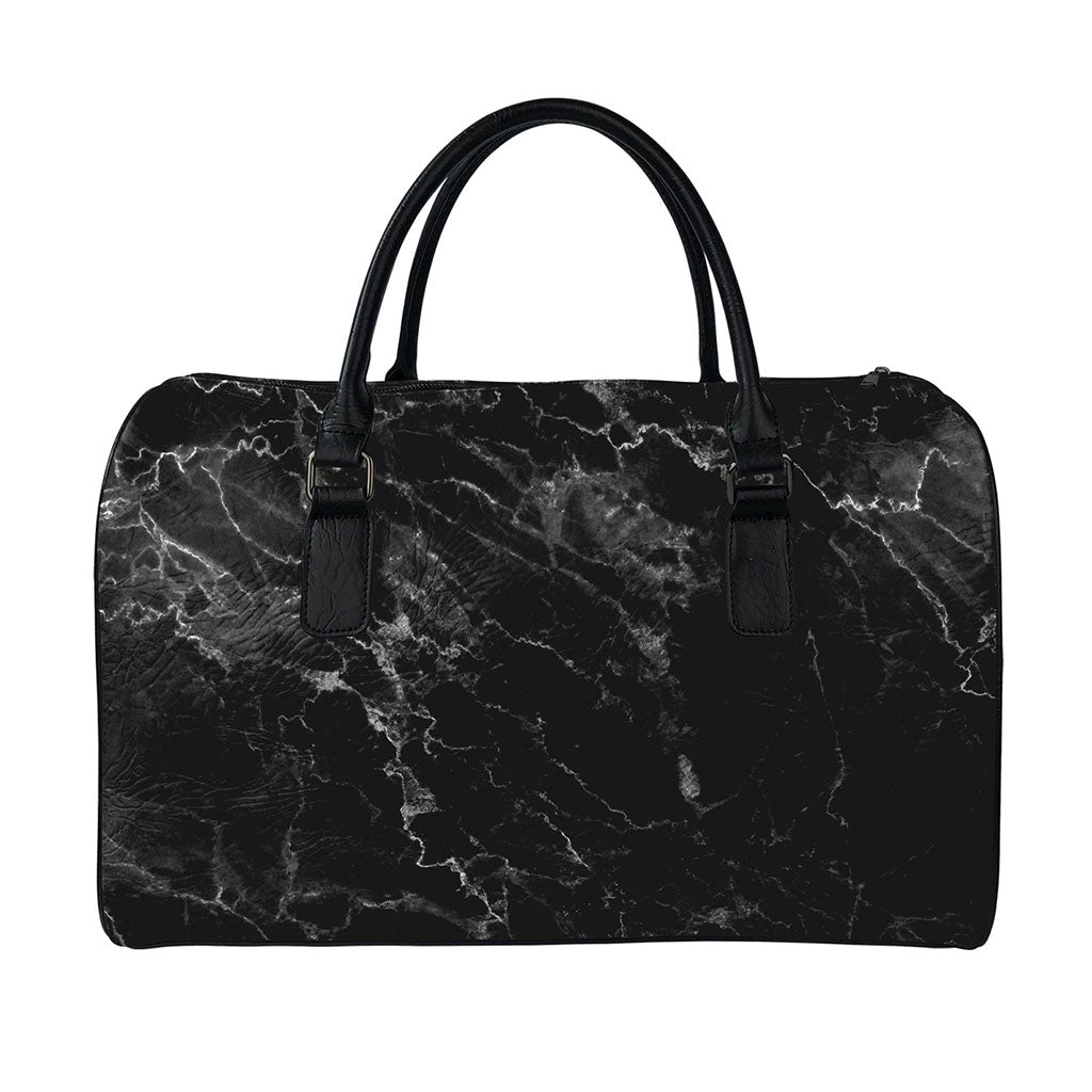 Black White Smoke Marble Print Leather Duffle Bag