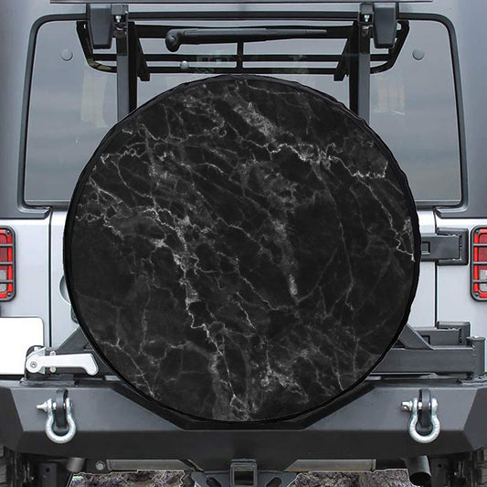 Black White Smoke Marble Print Leather Spare Tire Cover