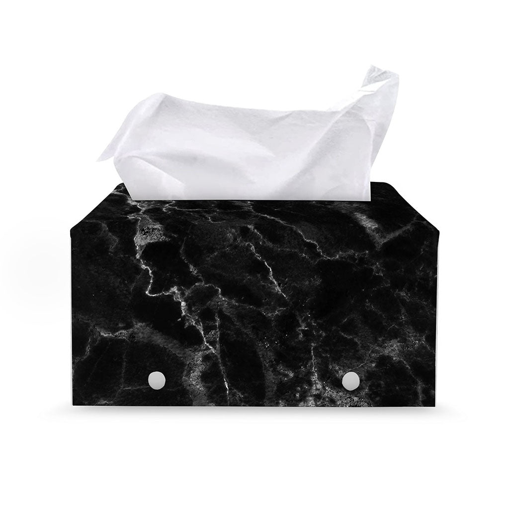 Black White Smoke Marble Print Leather Tissue Box Cover
