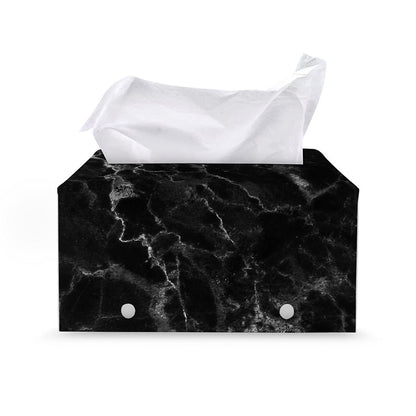 Black White Smoke Marble Print Leather Tissue Box Cover