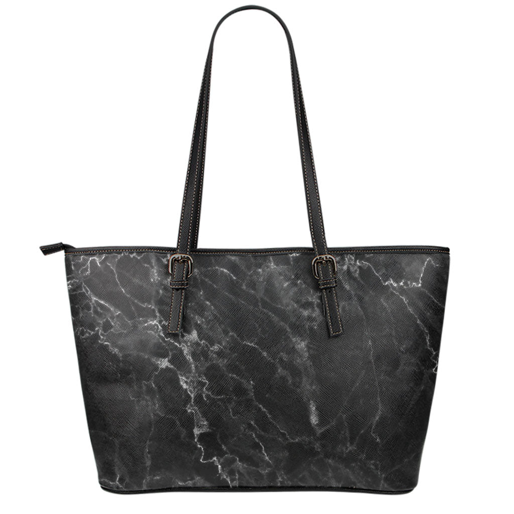 Black White Smoke Marble Print Leather Tote Bag