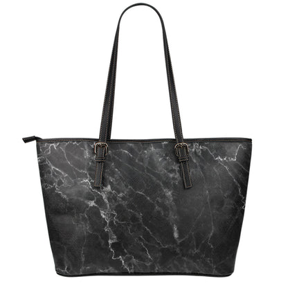 Black White Smoke Marble Print Leather Tote Bag