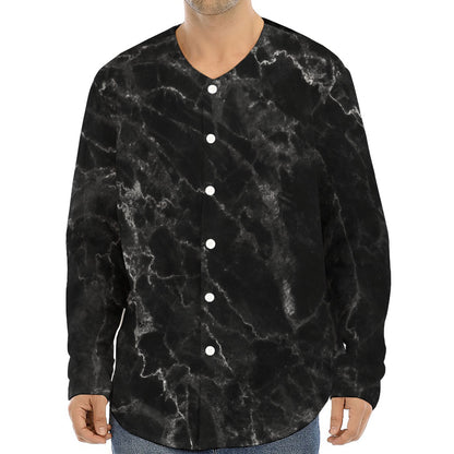 Black White Smoke Marble Print Long Sleeve Baseball Jersey
