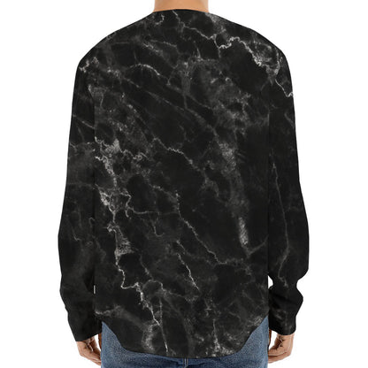 Black White Smoke Marble Print Long Sleeve Baseball Jersey