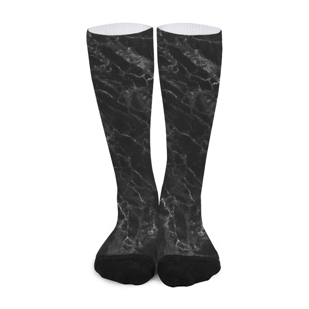 Black White Smoke Marble Print Long Socks