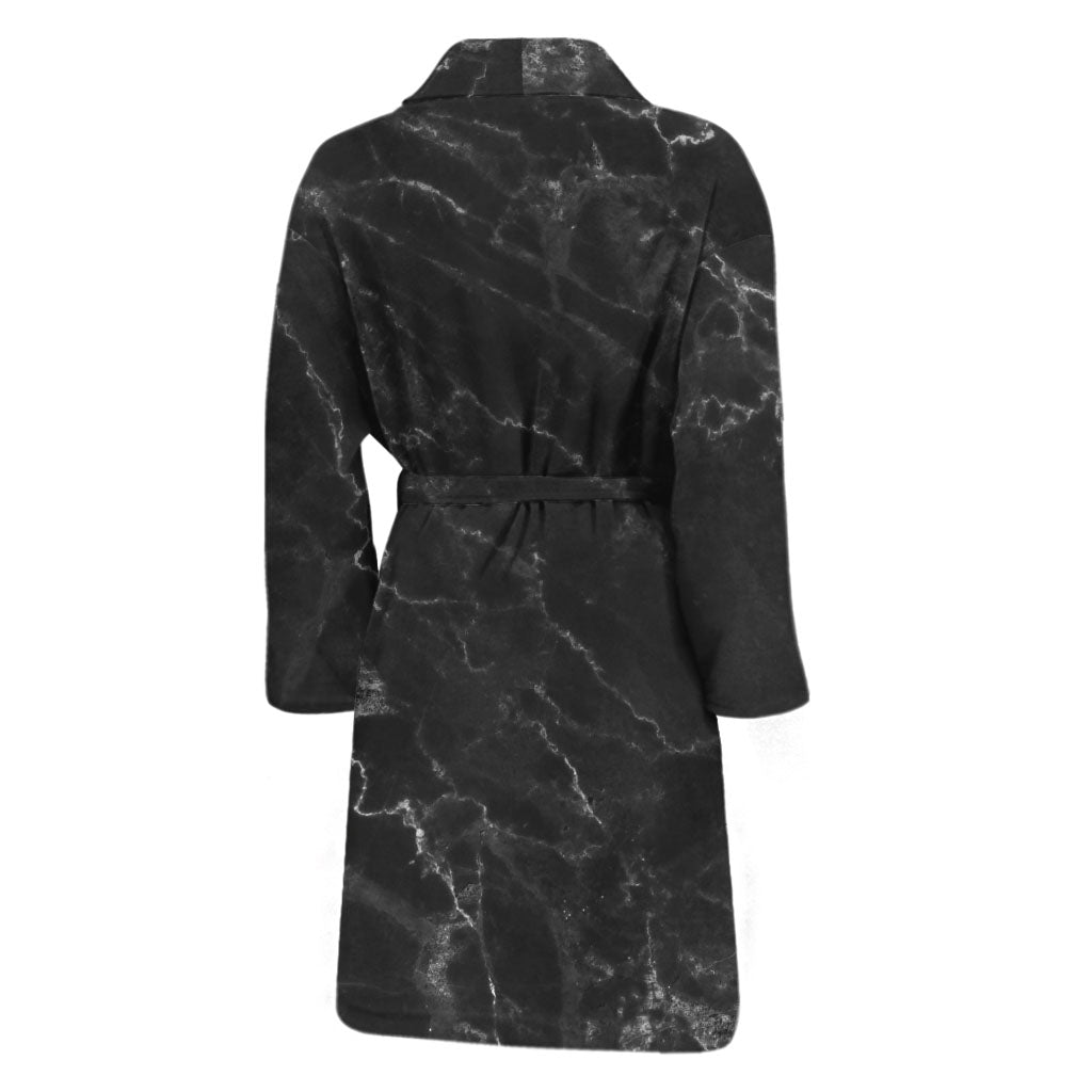 Black White Smoke Marble Print Men's Bathrobe