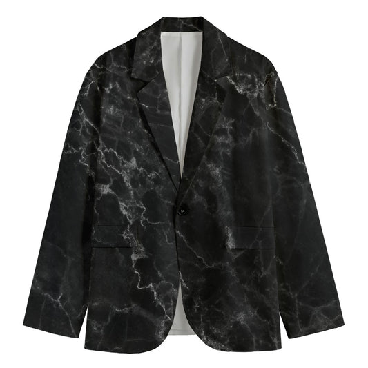Black White Smoke Marble Print Men's Blazer