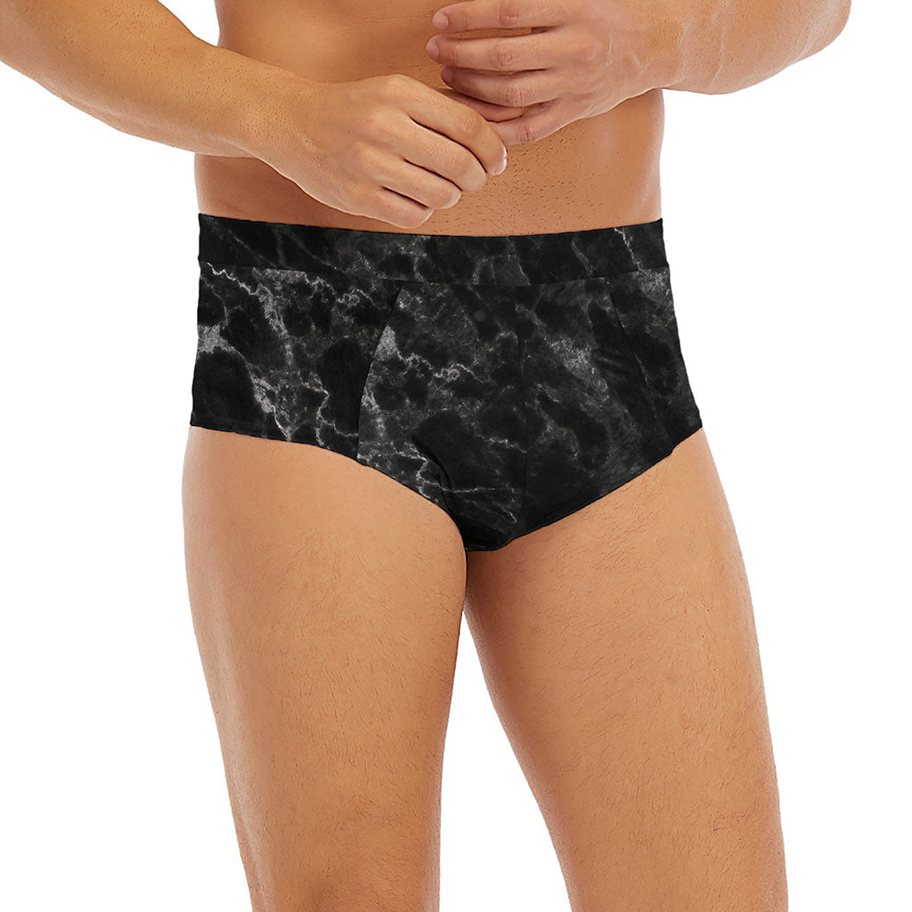 Black White Smoke Marble Print Men's Briefs
