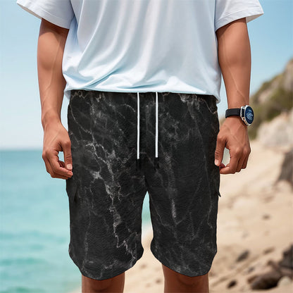 Black White Smoke Marble Print Men's Cargo Shorts