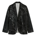 Black White Smoke Marble Print Men's Cotton Blazer