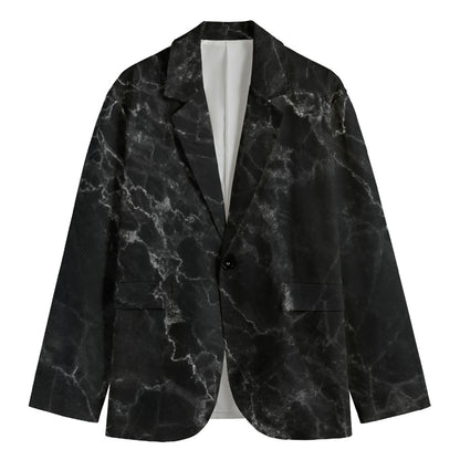 Black White Smoke Marble Print Men's Cotton Blazer