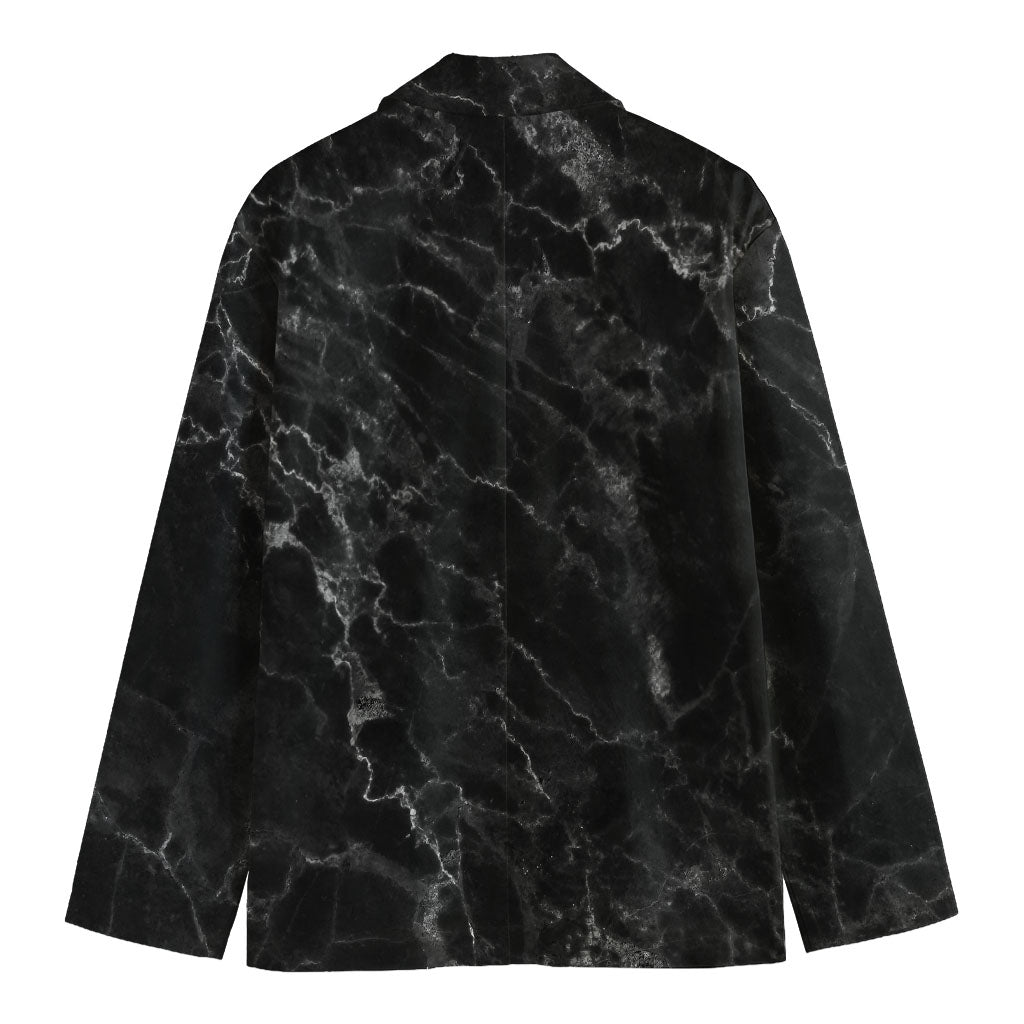 Black White Smoke Marble Print Men's Cotton Blazer