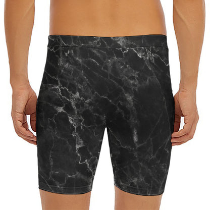 Black White Smoke Marble Print Men's Long Boxer Briefs