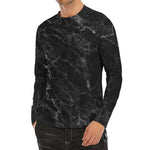 Black White Smoke Marble Print Men's Long Sleeve Rash Guard