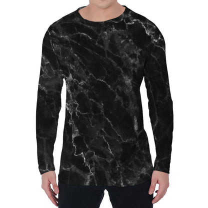 Black White Smoke Marble Print Men's Long Sleeve T-Shirt