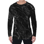 Black White Smoke Marble Print Men's Long Sleeve T-Shirt