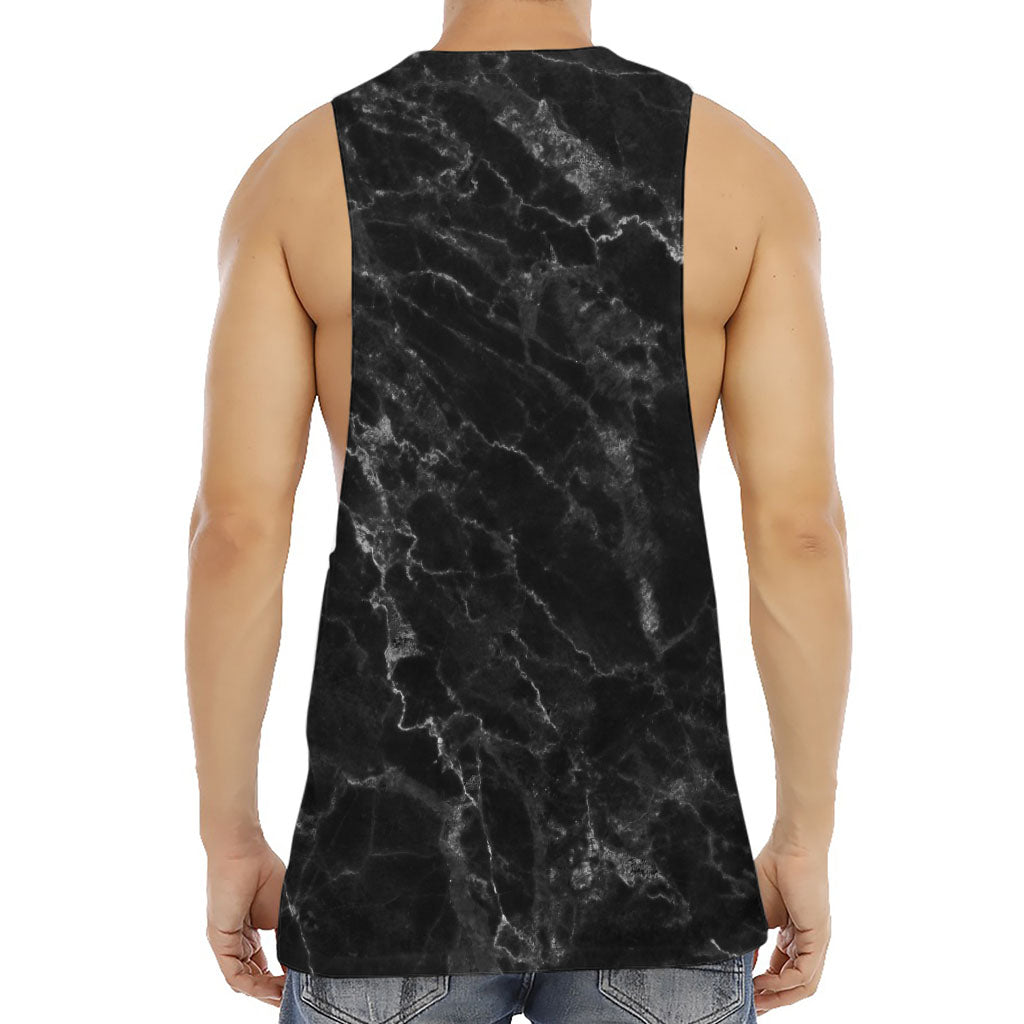Black White Smoke Marble Print Men's Muscle Tank Top