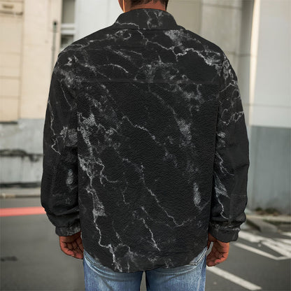 Black White Smoke Marble Print Men's Shirt Jacket