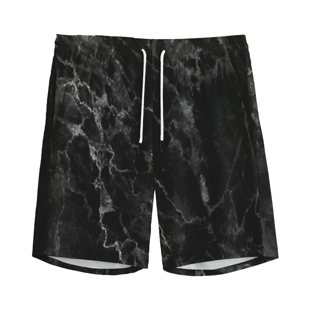 Black White Smoke Marble Print Men's Sports Shorts