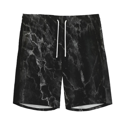 Black White Smoke Marble Print Men's Sports Shorts