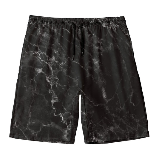 Black White Smoke Marble Print Men's Swim Trunks
