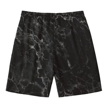 Black White Smoke Marble Print Men's Swim Trunks