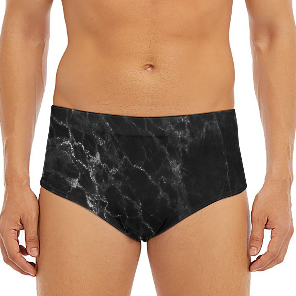 Black White Smoke Marble Print Men's Triangle Swim Briefs