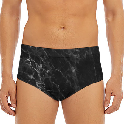 Black White Smoke Marble Print Men's Triangle Swim Briefs