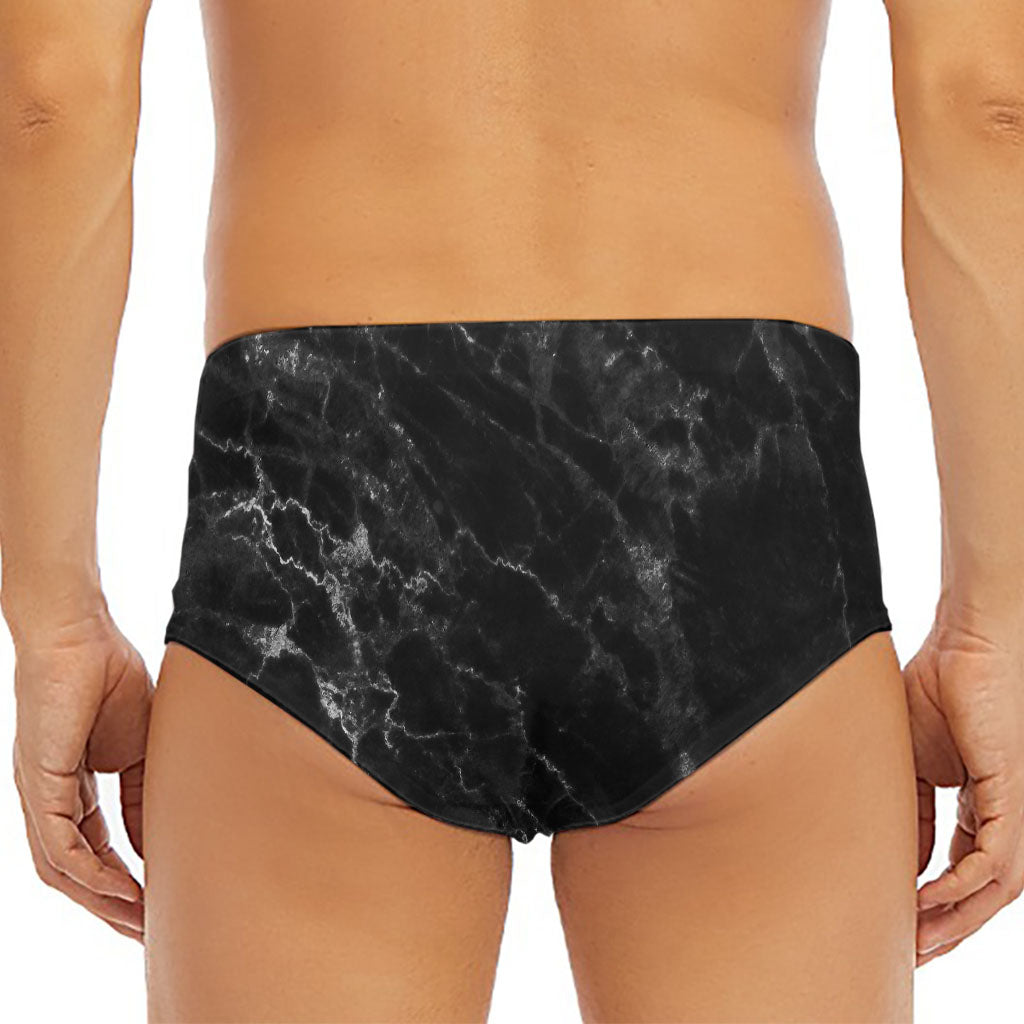 Black White Smoke Marble Print Men's Triangle Swim Briefs