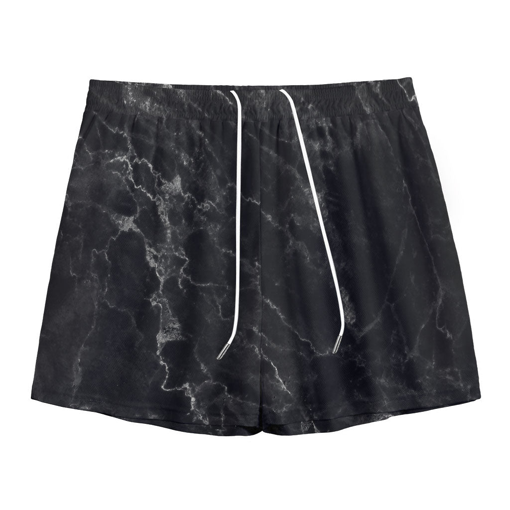 Black White Smoke Marble Print Mesh Shorts