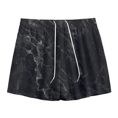Black White Smoke Marble Print Mesh Shorts