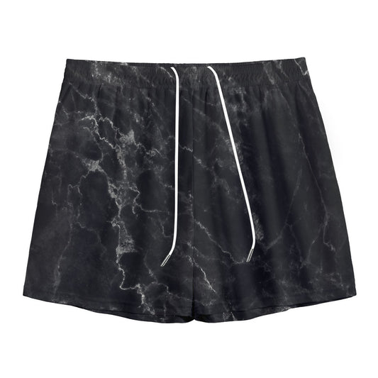 Black White Smoke Marble Print Mesh Shorts