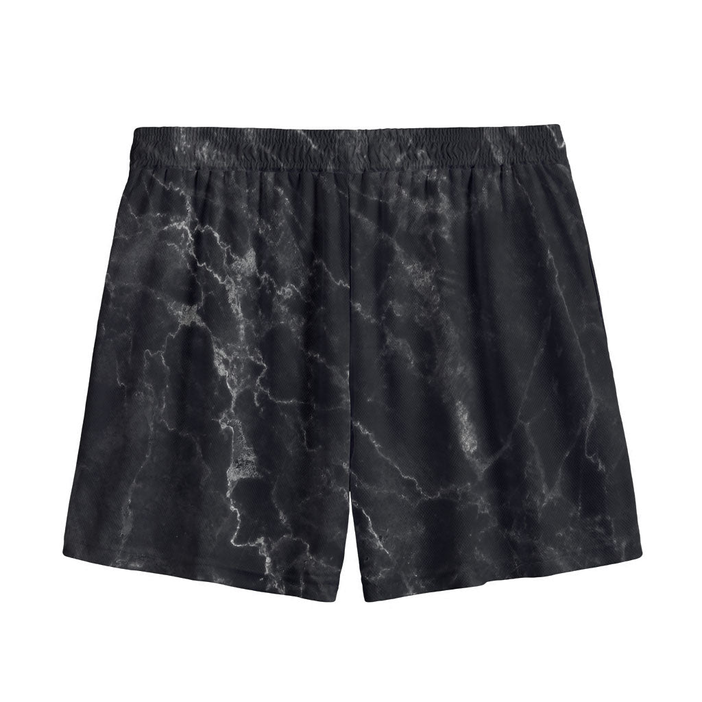 Black White Smoke Marble Print Mesh Shorts